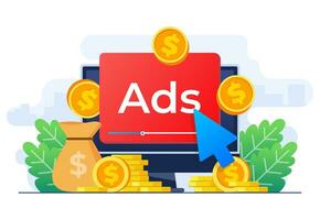 Paid advertising campaign display ads on website generating revenue for publisher, Pay per click concept, PPC, Advertising or advertisement, Promoting brands to audience, Internet marketing concept vector