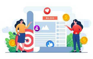 Freelance writer earning money by monetizing blog, Earning from affiliate links, Blog monetization concept flat illustration vector template, Website monetization