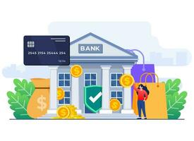 digital bancario plano ilustración concepto, banco transacción, tarjeta pago, banco inversión, en línea bancario vector
