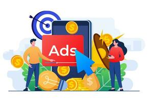 Paid advertising campaign display ads on website generating revenue for publisher, Pay per click concept, PPC, Advertising or advertisement, Promoting brands to audience, Internet marketing concept vector
