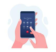 Smartphone ongoing call screen interface flat illustration vector template, Mobile phone mockup, Smart Technology, Communication