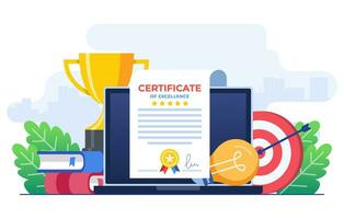 Certificate concept flat illustration vector template, Award, Prize and appreciation concept, Online education, training course, E-learning, Digital certificate program, Remote and distance study