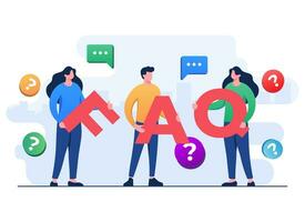 People characters holding FAQ letters, Frequently asked questions concept flat illustration vector template for web design, infographics, UI, landing page, social media