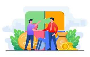 Two businessmen shaking hands, Teamwork, Start-up, Problem solving, New idea, Business partnership flat illustration vector template, Agreement, Organizations partnership, Partner deal