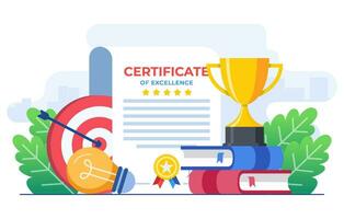 Flat illustration vector banner for education, knowledge, certificate, training courses, graduation, championship, Award, Prize and appreciation concept for landing page, infographic, mobile app