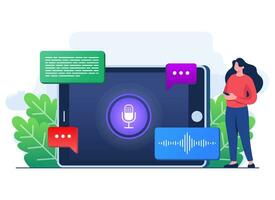 Speech recognition, Convert online voice messages into text using artificial intelligence online bot, Voice message, Online voice assistant vector