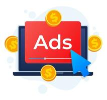 Paid advertising campaign display ads on website generating revenue for publisher, Pay per click concept, PPC, Advertising or advertisement, Promoting brands to audience, Internet marketing concept vector