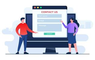 Contact Us form on desktop screen flat illustration for web banner, mobile app, landing page, business presentation, website banner, Customer support, customer service, online support, help desk vector