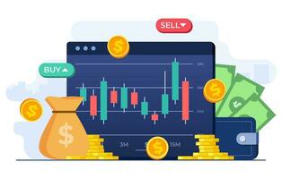 Candlestick chart with stock market statistics, Stock trading, Economic growth, Business investment, Stock market trends, Technical analysis strategy, Business profits calculation vector