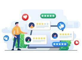 Satisfied customers give high ratings to product, service, app, or website, Feedback, Customer review evaluation, Satisfaction rating level survey concept flat illustration vector template