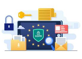 gdpr, general datos proteccion regulación, red datos seguridad, confidencial datos proteccion, web seguridad cibernética seguridad tecnología concepto plano ilustración para aterrizaje página, sitio web bandera diseño vector