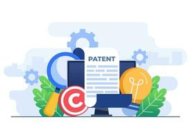 Patent law copyright flat illustration vector template, Copyright reserved, patented protection, Intellectual property concept, Copyright symbol, Electronic legal document, Digital law