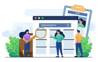 Freelance job seekers, Online job search, Recruitment, Human resources, Job interview, Online job advertisement, People looking for a job, Vacancies, Wanted, Hiring concept flat illustration vector