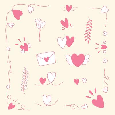 line pattern pink heart flat design for decoration love valentine wedding card design