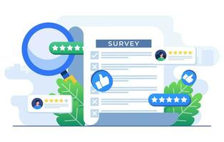 Survey concept flat illustration vector template, Filling Test in Customer Survey Form, Customer experiences and satisfaction concept for landing page, web banner, mobile app, Web design, ui ux