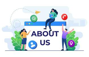 About us metaphor, Company information flat illustration vector template, Business profile, Office information, Customer support, Our team, About Company