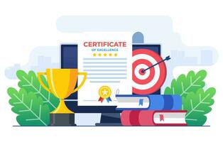 Certificate concept flat illustration vector template, Award, Prize and appreciation concept, Online education, training course, E-learning, Digital certificate program, Remote and distance study