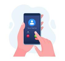 Smartphone incoming call screen interface flat illustration vector template, Mobile phone mockup, Smart Technology, Communication