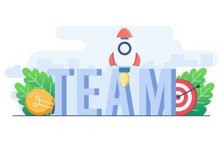 Team infographic concept flat illustration vector template, Teamwork to achieve business goals, New business project, Partnership, Cooperation, Solution, Achievement, Collaboration