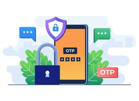 Authentication code for log into website user account flat vector illustration, OTP, Authentication password, One-time password for secure transaction