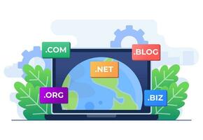 Domain name system concept flat illustration vector template, DNS, Website domain name, Internet or cyberspace, Domain registration web page, Choose, find, buy, register website domain name