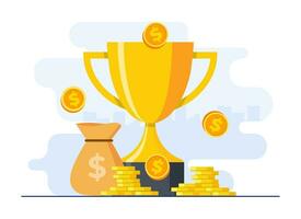 Company business goal achievement concept flat vector illustration template, Trophy with coins, Winner, Money, Award, Victory