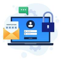 Two-step verification flat illustration vector template, OTP, Authentication password, One-time password for secure website account login, Login page on laptop screen