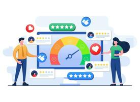 Business people evaluating options and feedbacks of users and customers, Satisfaction meter, User experience, Consumer review, feedback vector