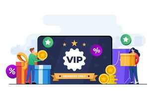 People shopping online and receive rewards and gift boxes, Loyalty program marketing strategy, Loyalty card, Discount and bonuses, Earn reward points concept flat illustration vector template