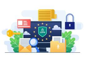 GDPR, General Data Protection Regulation, Network data security, Confidential data protection, Web security,Cyber security technology concept flat illustration for landing page, website banner design vector