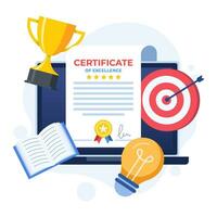 Certificate concept flat illustration vector template, Award, Prize and appreciation concept, Online education, training course, E-learning, Digital certificate program, Remote and distance study