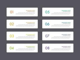 Modern infographics business design with 8 option concepts, parts, steps or processes can be used for workflow layout, diagram, number options, web design. infographic element. vector