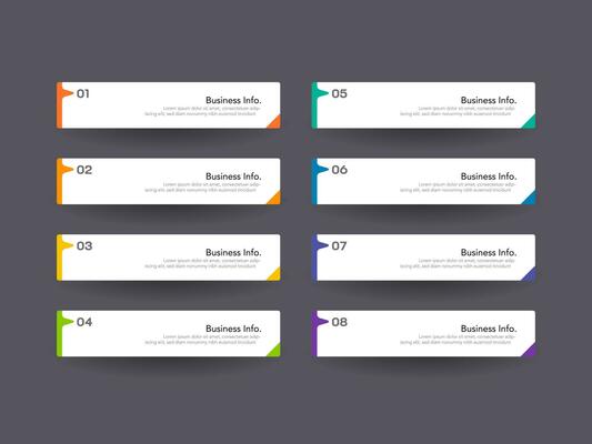 Modern infographics business design with 8 option concepts, parts, steps or processes can be used for workflow layout, diagram, number options, web design. infographic element.