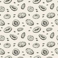 Dried fruits Seamless pattern Repeating background with Prunes, dried apricots, dry fruits, dates for packaging, textile, print, template card flyer. Decorative ornament hand drawn vector illustration