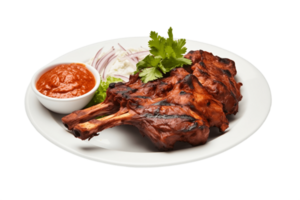 ai generiert Tandoori Lamm auf Teller transparent Hintergrund. ai png