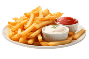 ai généré français frites avec plongement sauce sur une transparent Contexte. ai png