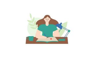 Girl writing in journal or diary of illustration vector