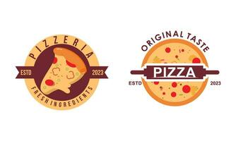 Pizza logo, íconos y diseño elementos para pizzería vector