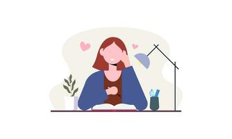 Girl writing in journal or diary of illustration vector