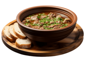 ai generiert Schüssel von Suppe mit Fleisch auf ein transparent Hintergrund. ai png