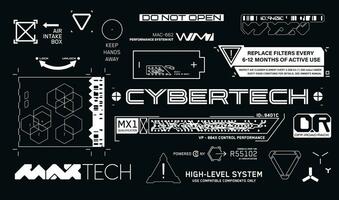 cyberpunk estilo calcomanías colocar. conjunto de vector coche Servicio pegatinas y etiquetas en futurista estilo. inscripciones y símbolos