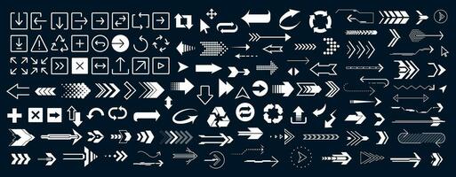Collection of vector arrows in cyberpunk style. HUD, UI graphic elements. Sci Futuristic arrows, elements for GUI, UI, VR design