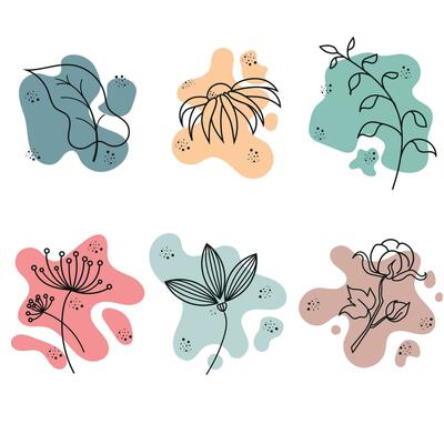 abstract flowers, spring palette, snowdrop sakura, twig, tulip, sunflower