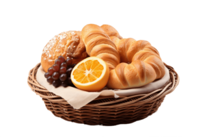 AI generated Wicker Basket with Pastries on Transparent Background. AI png