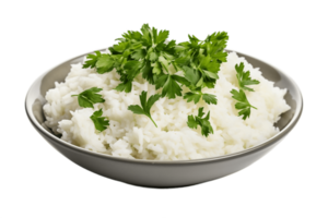 ai gerado fervido branco arroz e salsinha com transparente fundo. ai png