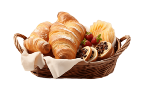 AI generated Wicker Basket with Pastries on Transparent Background. AI png