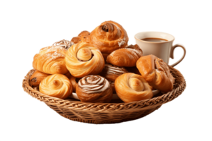 AI generated Wicker Basket with Pastries on Transparent Background. AI png