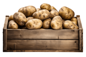 ai generado patatas en de madera caja con transparente antecedentes. ai png