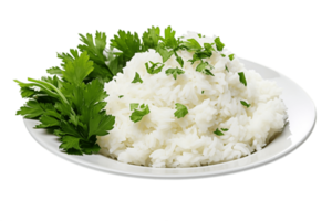 ai gerado fervido branco arroz e salsinha com transparente fundo. ai png