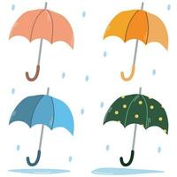 Set of different umbrellas, Open umbrellas, Various prints, Flat style isolated on white background vector